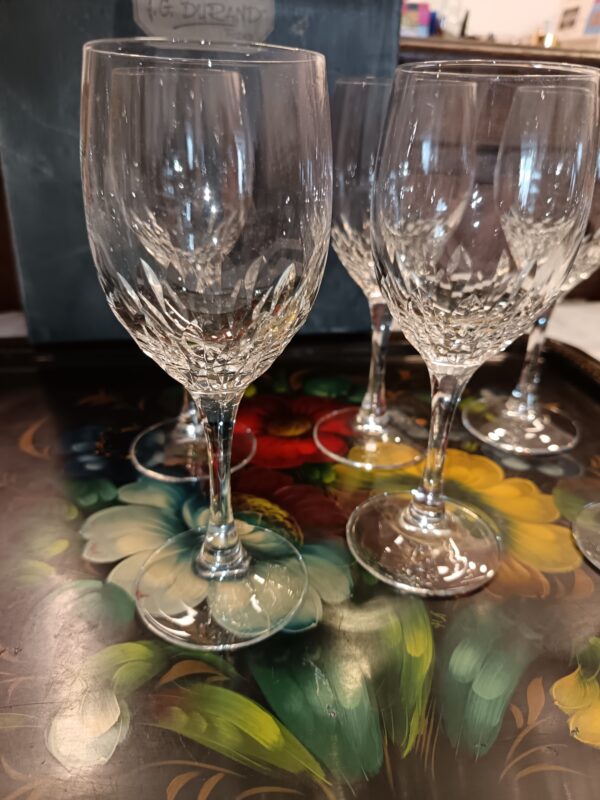 6 Verres à vin blanc en cristal JG Durand modèle Vicomte coupe Juan